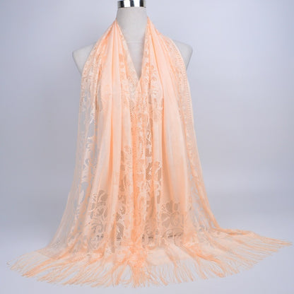 Lace-Edge Tassel Hijab Wrap – Solid Color Elegance