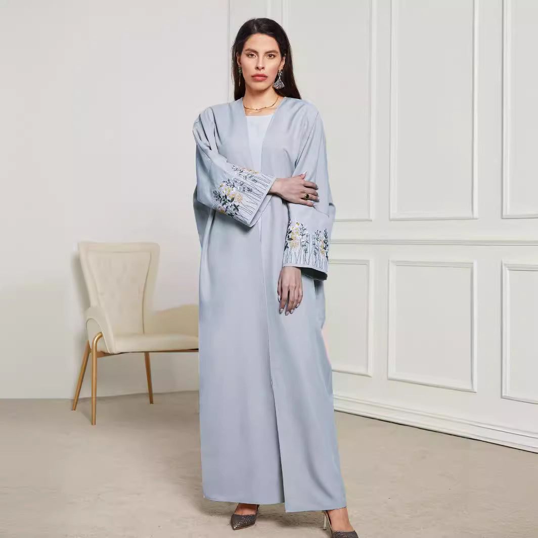 Elegant Embroidered Cardigan Robe Dress – Modest & Stylish