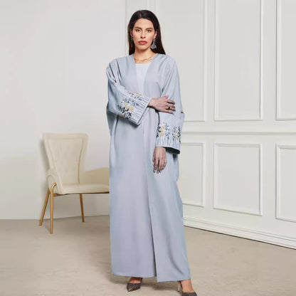 Elegant Embroidered Cardigan Robe Dress – Modest & Stylish