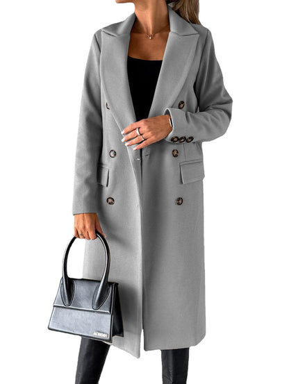 Double-Breasted Lapel Long Coat – Modest Chic Outerwear
