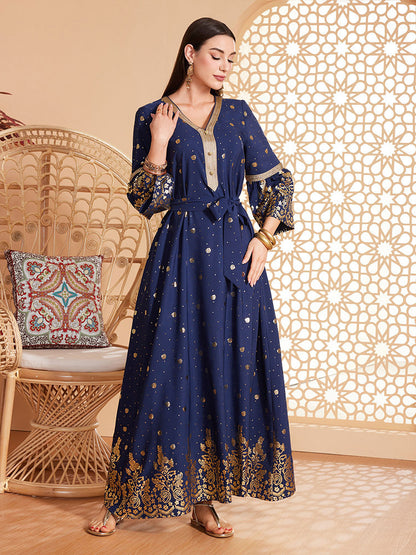 Elegant Bronzing Long-Sleeve Dress – Modest & Luxe Style