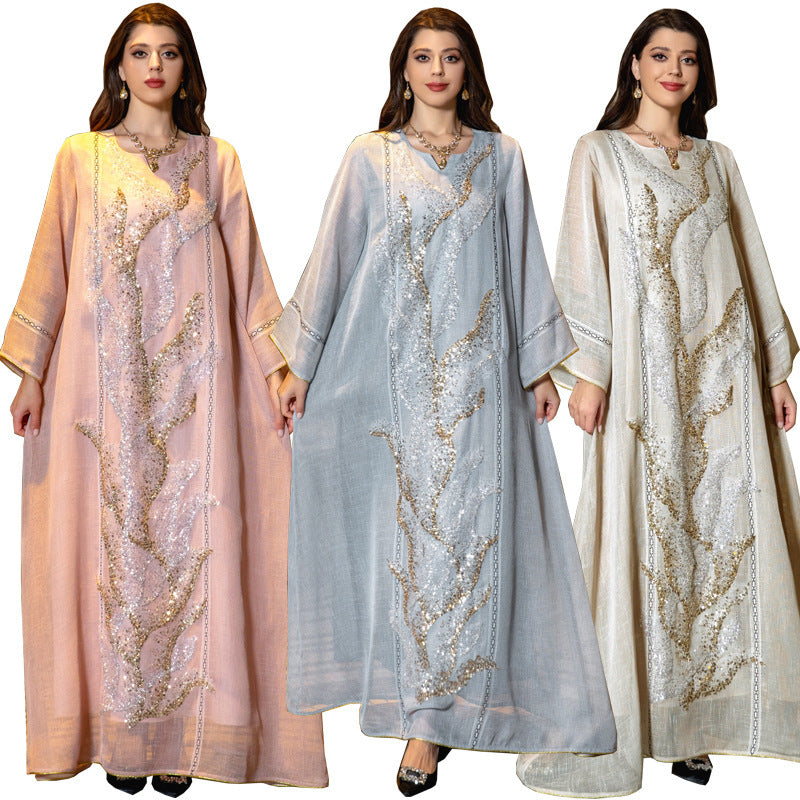 Elegant Sequined & Embroidered Abaya Robe – Modest Glamour