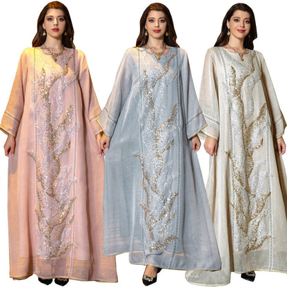 Elegant Sequined & Embroidered Abaya Robe – Modest Glamour