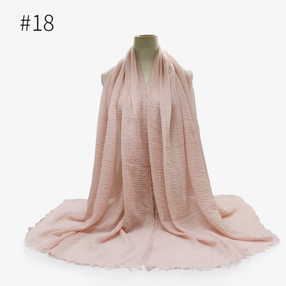 Bubble Plain Cotton Fringed Hijab Wrap – Modest & Soft