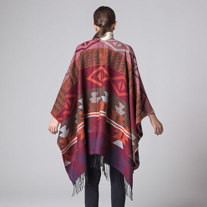 Geometric Diamond Cashmere-Blend Shawl Cloak – Travel Cover