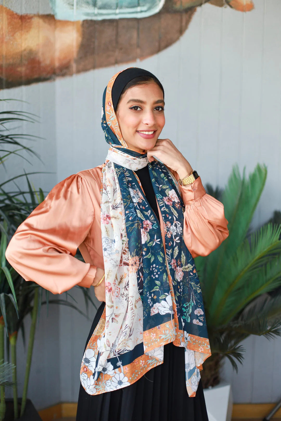 Elegant Satin Printed Hijab Shawl – Chic and Modest