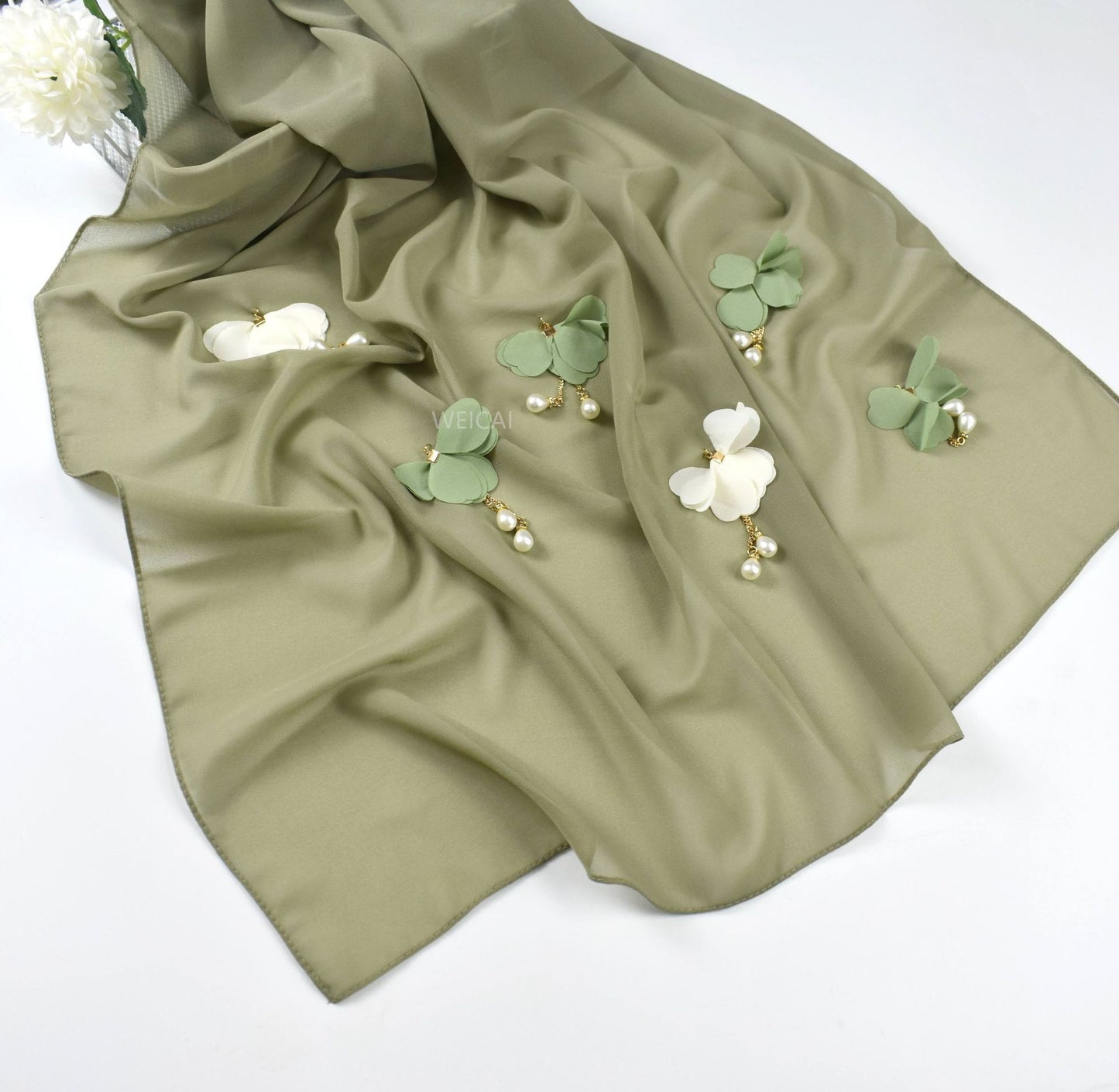 Pearl Chiffon Hijab Scarf – Elegant Flower Wrap