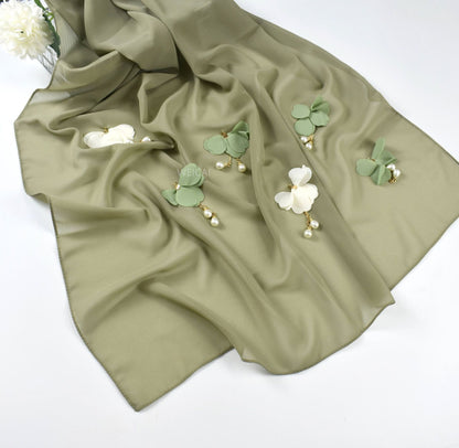 Pearl Chiffon Hijab Scarf – Elegant Flower Wrap