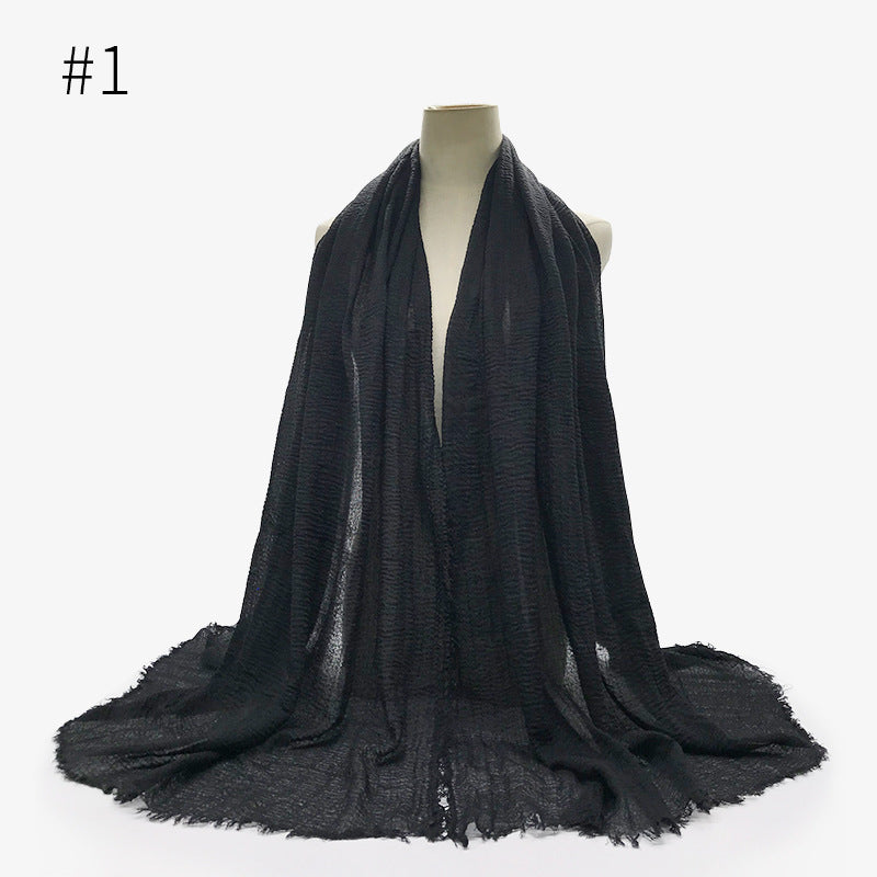 Bubble Plain Cotton Fringed Hijab Wrap – Modest & Soft