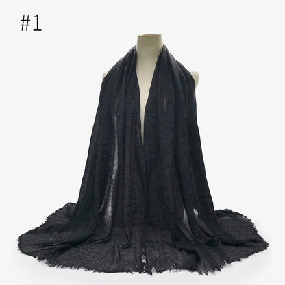 Bubble Plain Cotton Fringed Hijab Wrap – Modest & Soft