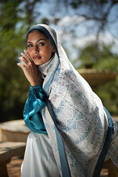 Elegant Satin Printed Hijab Shawl – Chic and Modest