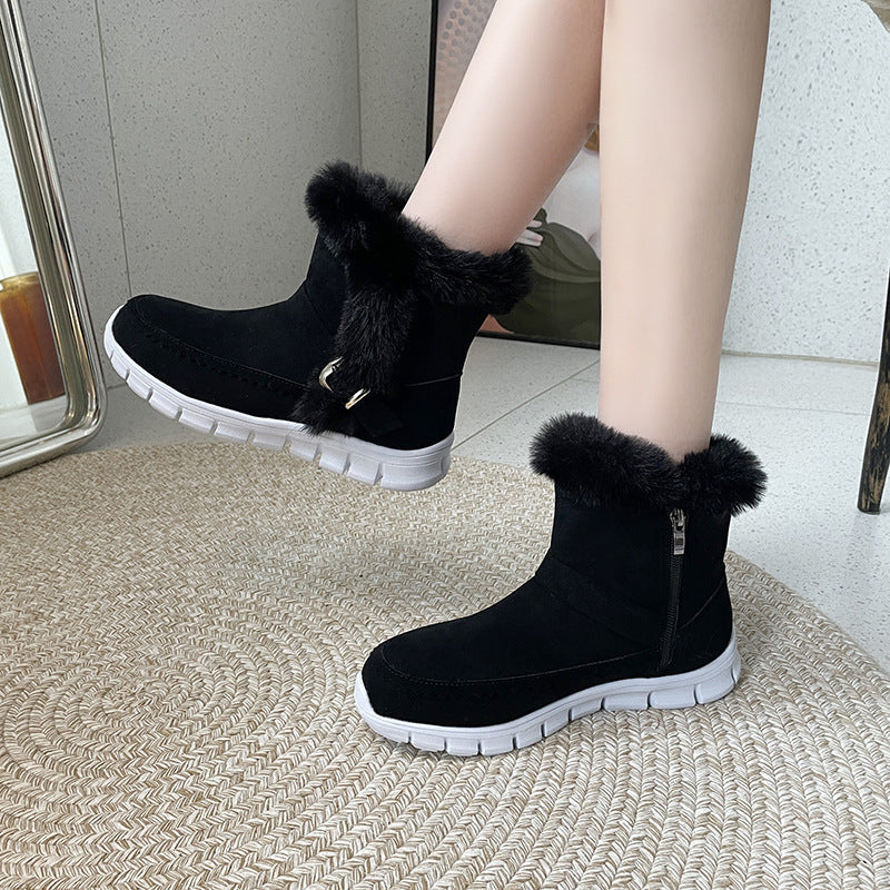 Plush Buckle Ankle Snow Boots — Warm, Cozy Winter Style