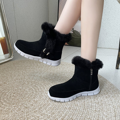 Plush Buckle Ankle Snow Boots — Warm, Cozy Winter Style