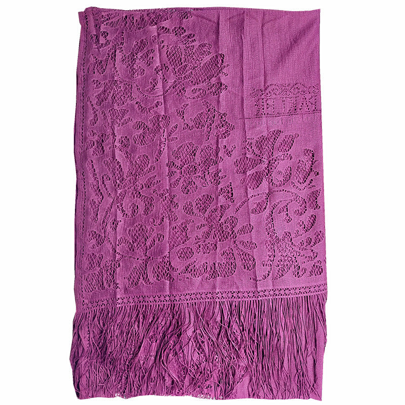 Lace-Edge Tassel Hijab Wrap – Solid Color Elegance