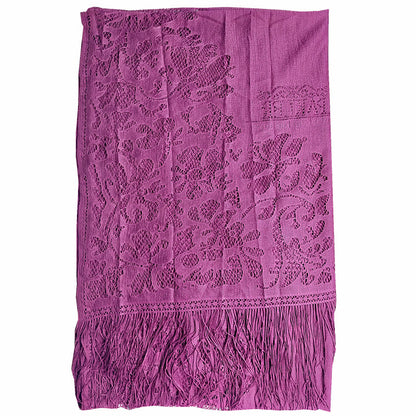 Lace-Edge Tassel Hijab Wrap – Solid Color Elegance