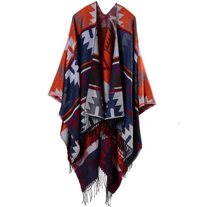 Geometric Diamond Cashmere-Blend Shawl Cloak – Travel Cover