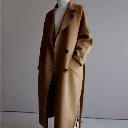 Lapel Cashmere Long Coat – Elegant Modest Outerwear