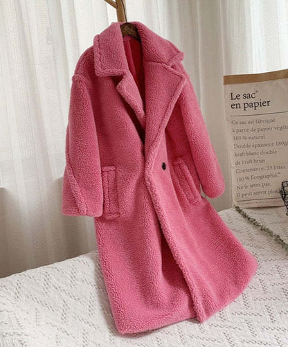 Lapel Lamb-Fleece Long Coat with Pockets – Luxe Winter Layer