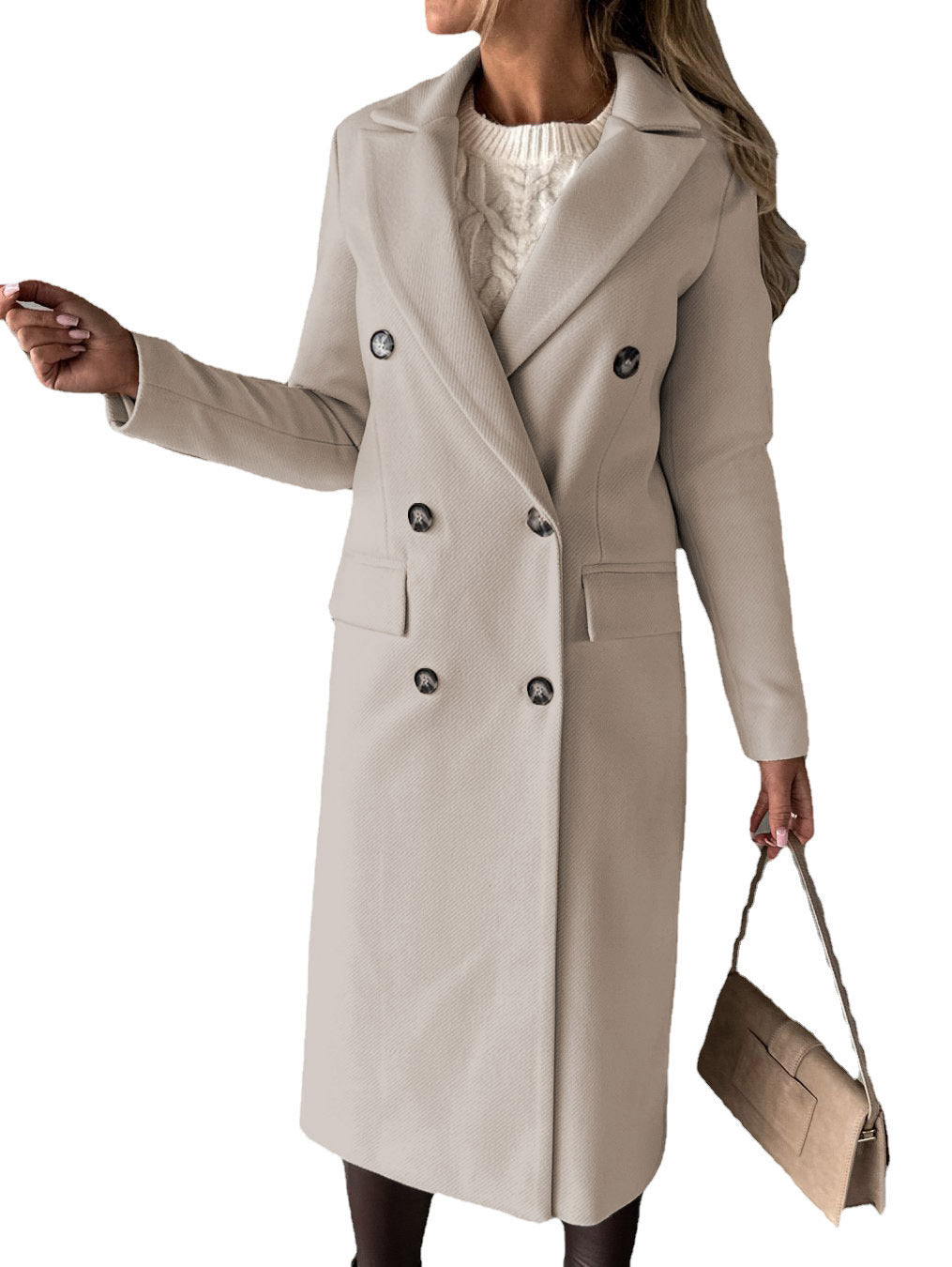Double-Breasted Lapel Long Coat – Modest Chic Outerwear