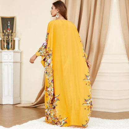 Elegant Bat-Sleeve Plus-Size Dress – Bold Yellow Modest Style