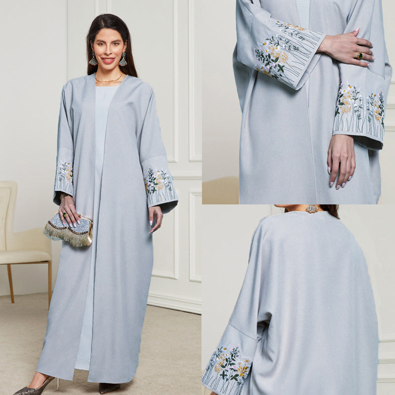 Elegant Embroidered Cardigan Robe Dress – Modest & Stylish