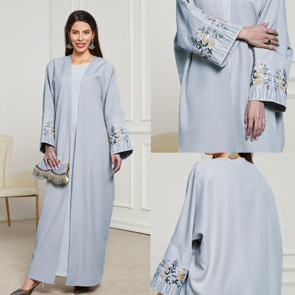 Elegant Embroidered Cardigan Robe Dress – Modest & Stylish