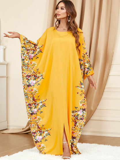 Elegant Bat-Sleeve Plus-Size Dress – Bold Yellow Modest Style