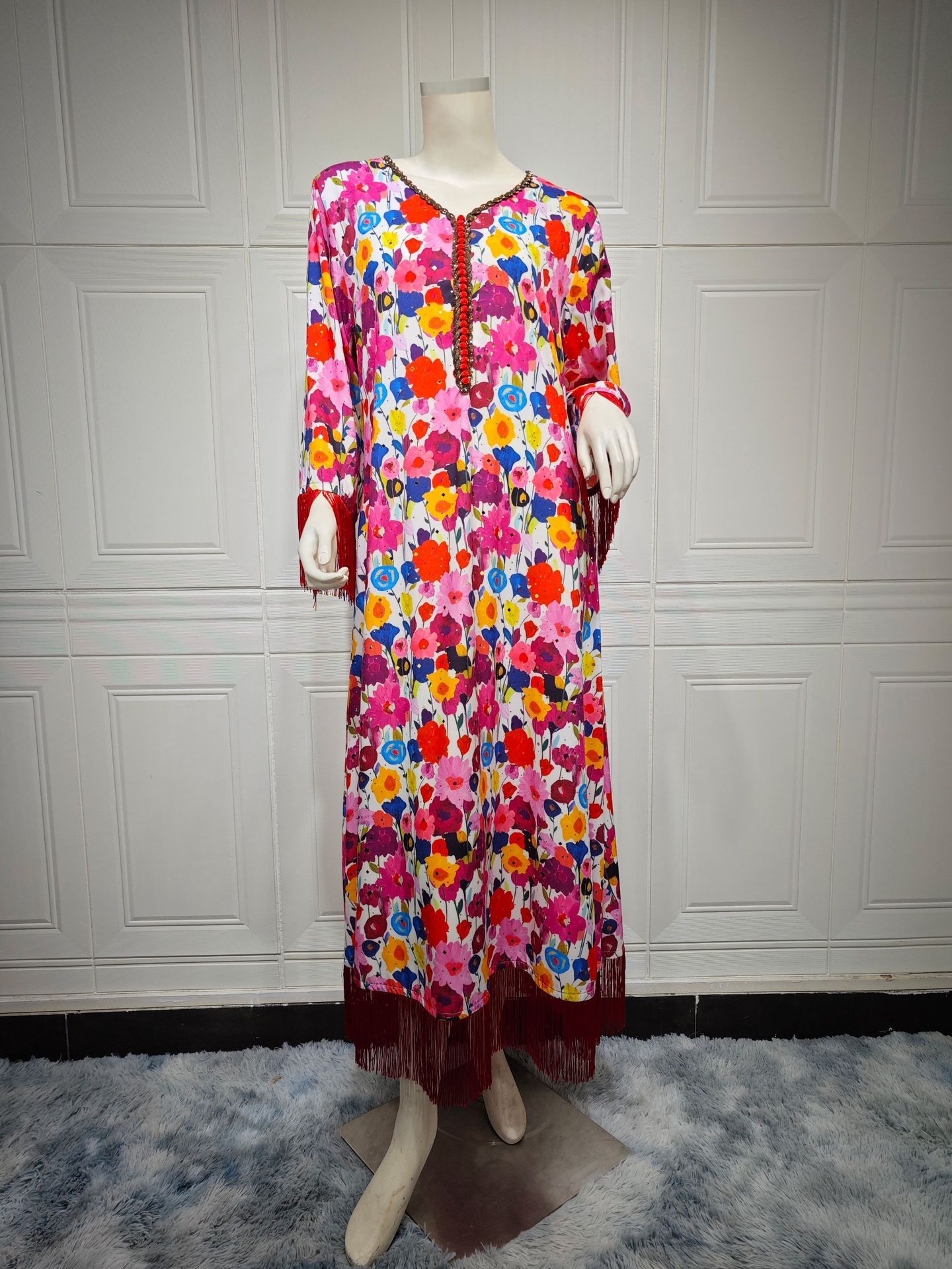 Elegant Bronze Printed Abaya – Modest & Glamorous Evening Wear