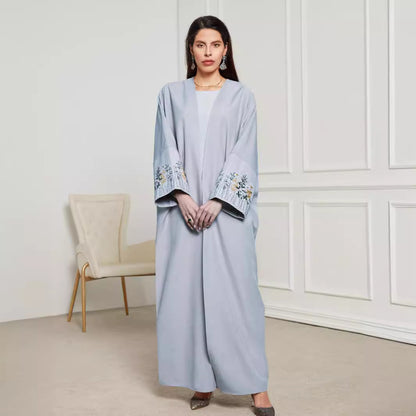 Elegant Embroidered Cardigan Robe Dress – Modest & Stylish