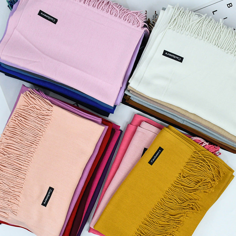 Solid Colour Tassel Scarf – Soft Wrap, Modest Chic