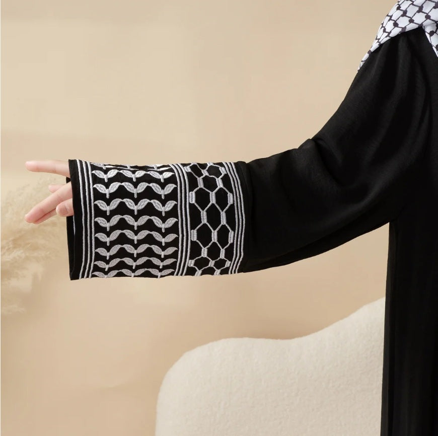 Keffiyeh-Style Abaya with Crossbody Bag – Modest & Statement