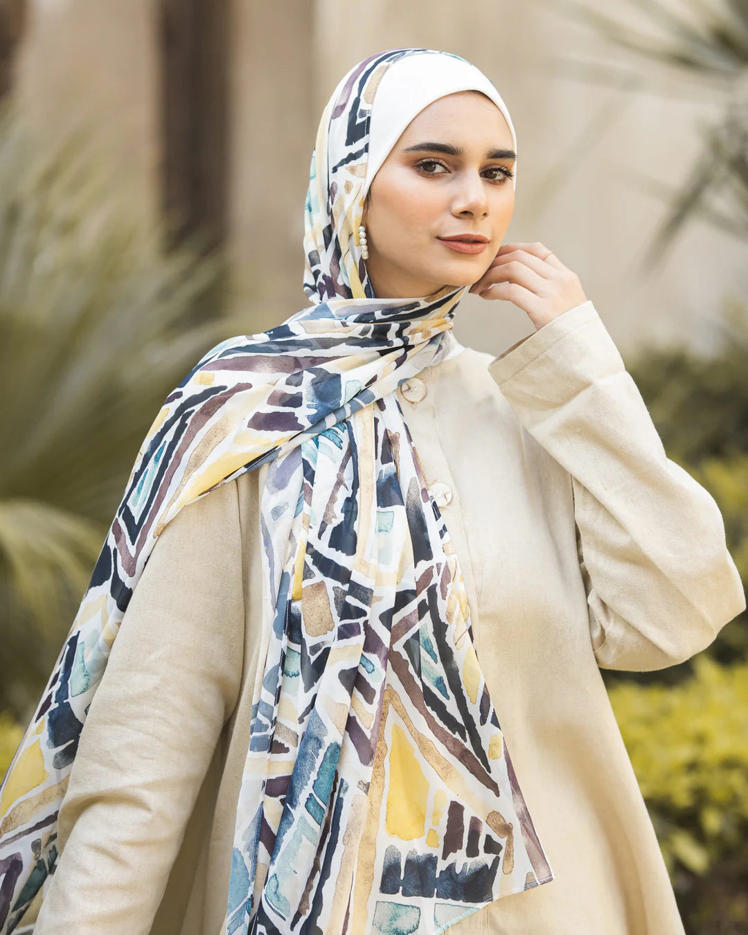 Elegant Satin Printed Hijab Shawl – Chic and Modest