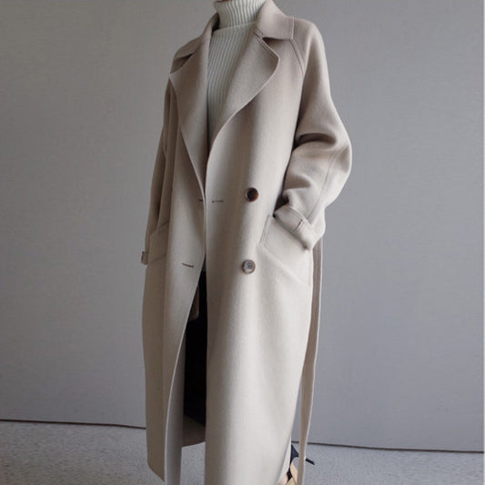 Lapel Cashmere Long Coat – Elegant Modest Outerwear