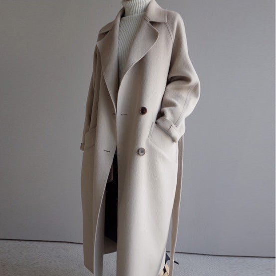 Lapel Cashmere Long Coat – Elegant Modest Outerwear