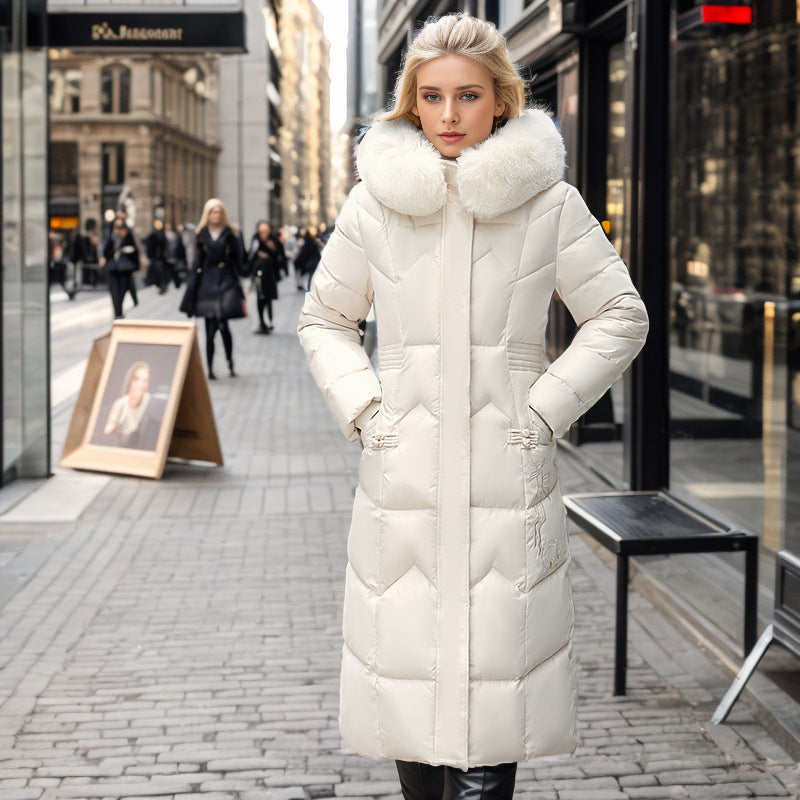 Thick Fur-Trim Long Coat – Graceful Winter Layer for Her