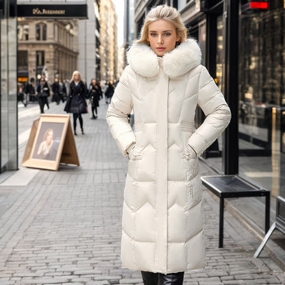 Thick Fur-Trim Long Coat – Graceful Winter Layer for Her