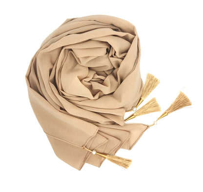 Soft Hijab Scarf with Four Tassel Corners – Everyday Chic