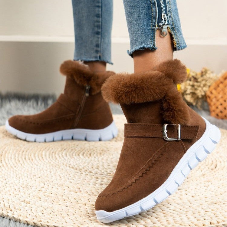 Plush Buckle Ankle Snow Boots — Warm, Cozy Winter Style