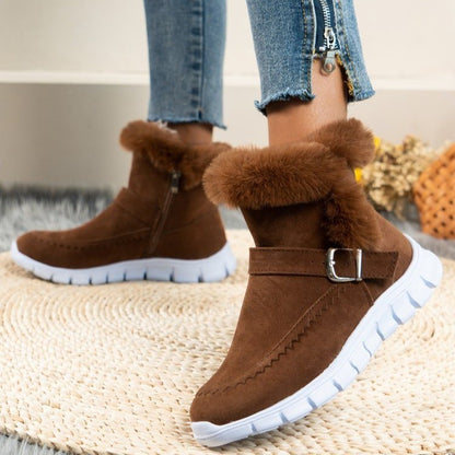 Plush Buckle Ankle Snow Boots — Warm, Cozy Winter Style