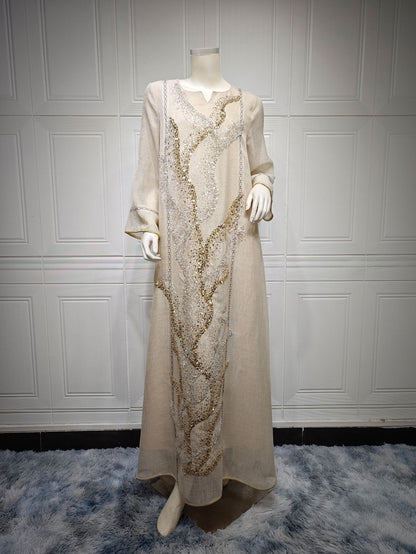 Elegant Sequined & Embroidered Abaya Robe – Modest Glamour