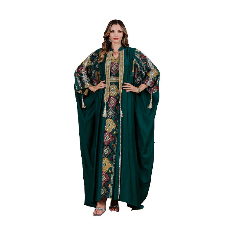 Luxury Two-Piece Evening Abaya Set – Embroidered Robe Style