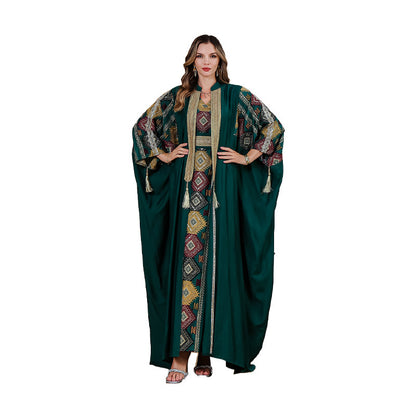 Luxury Two-Piece Evening Abaya Set – Embroidered Robe Style