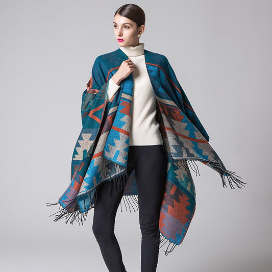 Geometric Diamond Cashmere-Blend Shawl Cloak – Travel Cover