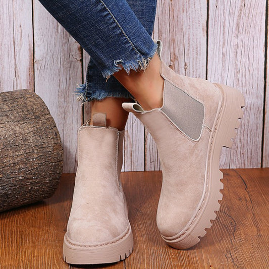 Solid-Color Chunky Platform Ankle Boots – Autumn/Winter Chic