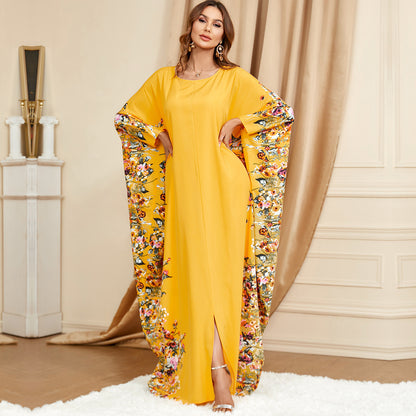 Elegant Bat-Sleeve Plus-Size Dress – Bold Yellow Modest Style