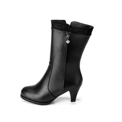 High-Heel Tube Side-Zipper Boots with Heart Pendant Charm