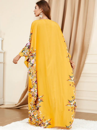 Elegant Bat-Sleeve Plus-Size Dress – Bold Yellow Modest Style