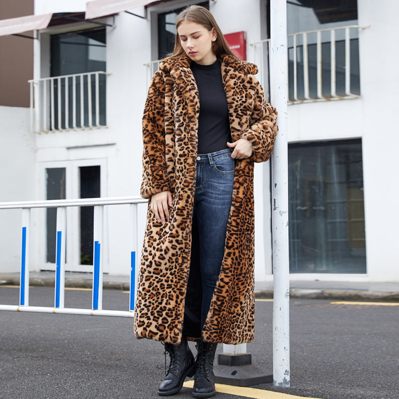 Leopard-Print Faux Fur Long Coat – Luxe Modest Outerwear