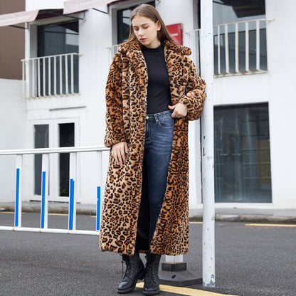 Leopard-Print Faux Fur Long Coat – Luxe Modest Outerwear