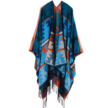 Geometric Diamond Cashmere-Blend Shawl Cloak – Travel Cover